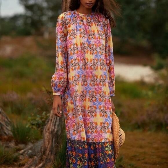 ROOPA PEMMARAJU ANTHROPOLOGIE Rosamel Colorful Floral Dress Size Large - Picture 1 of 6